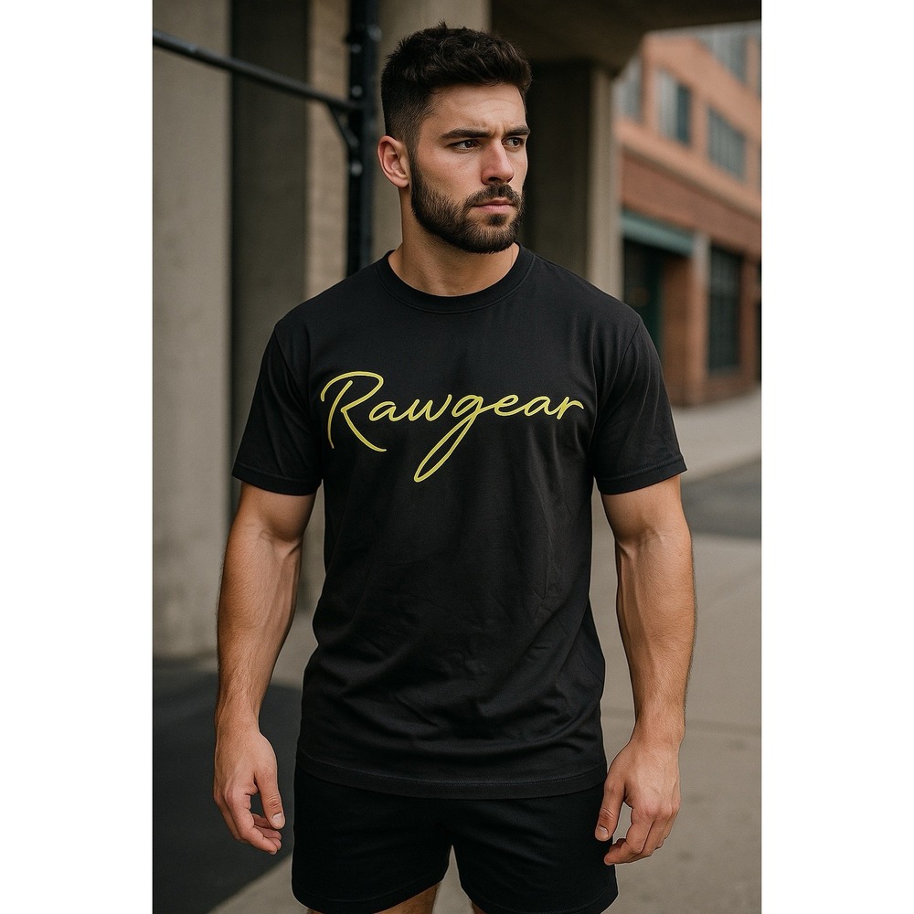 Rawgear T Shirt Mens S Black Embroidered Script Logo Gym Streetwear Casual